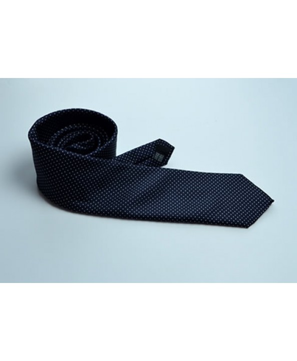 Fine Silk Spotted Tie with White Pin Dots on Navy Blue